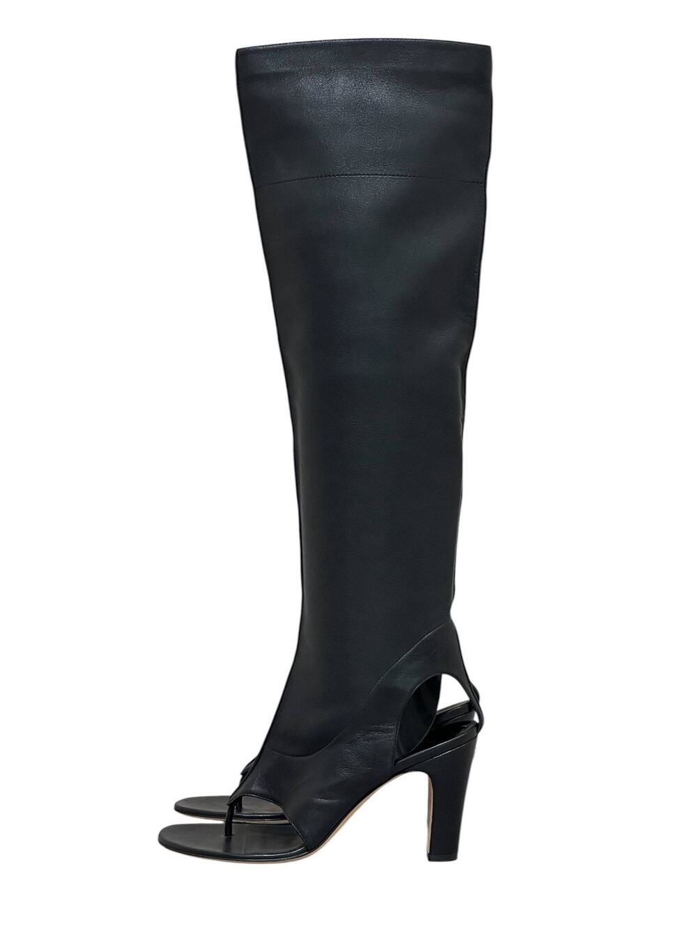 Chanel Black Leather Thong Heeled Sandal Boots 38